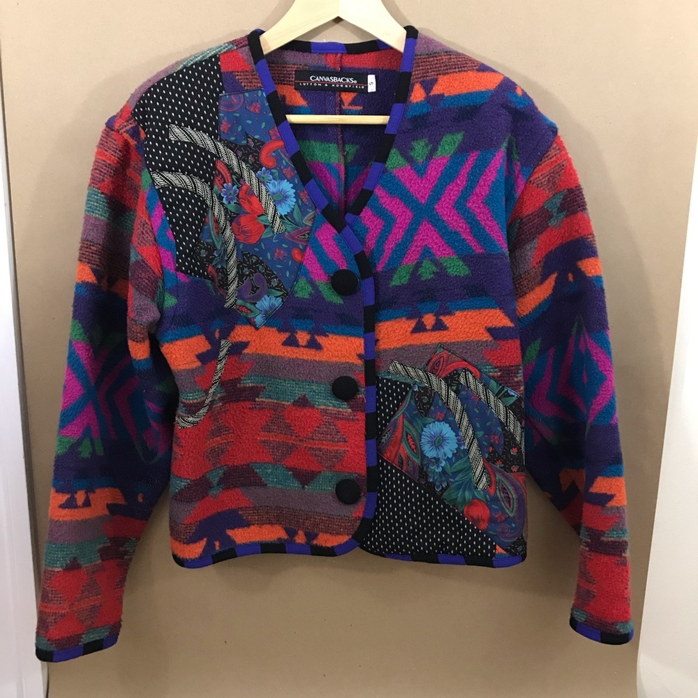Canvasbacks buttoned tribal bold patchwork jacket